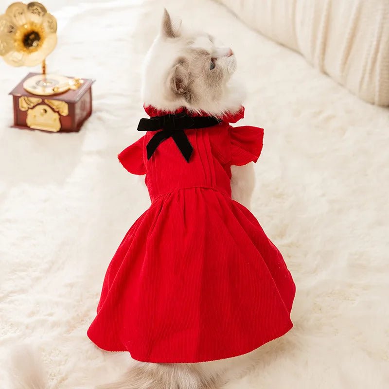 Cat Autumn and Winter Princess Style Retro Dress Dog Celebration Christmas Dress Pet New Year Clothes - Valitic Pets