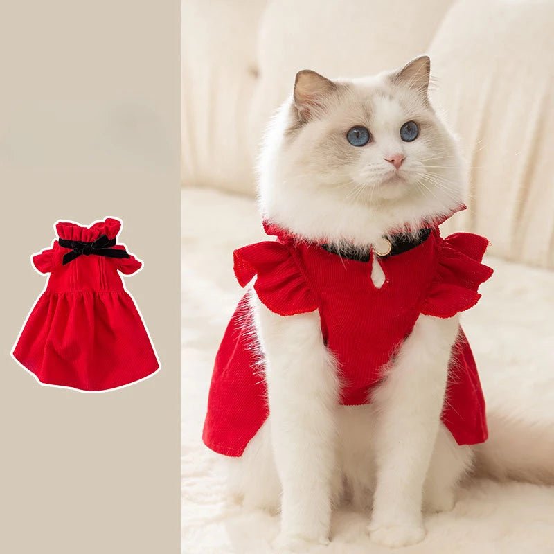 Cat Autumn and Winter Princess Style Retro Dress Dog Celebration Christmas Dress Pet New Year Clothes - Valitic Pets