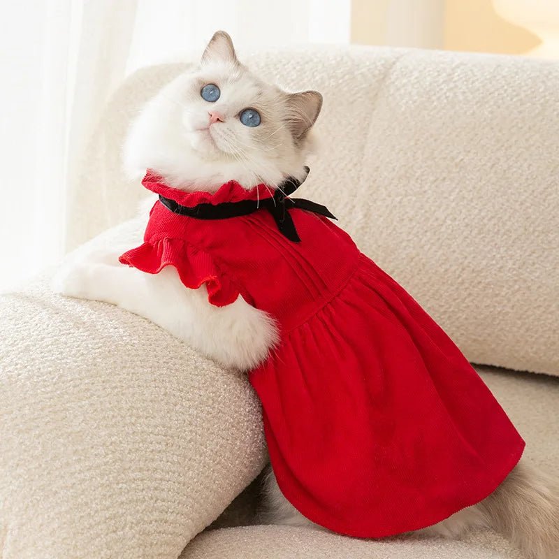 Cat Autumn and Winter Princess Style Retro Dress Dog Celebration Christmas Dress Pet New Year Clothes - Valitic Pets