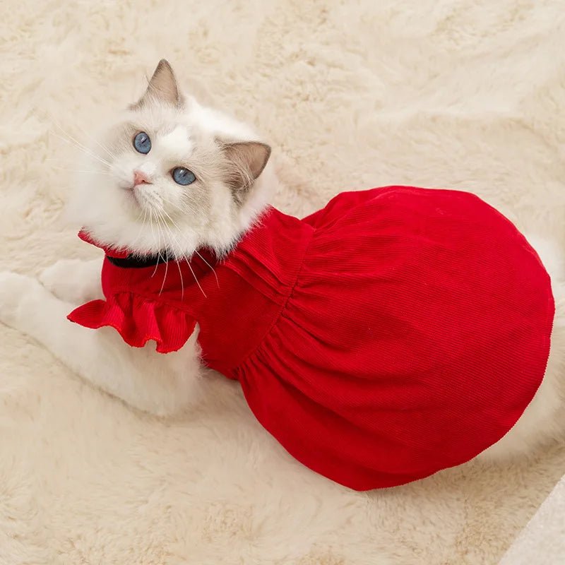 Cat Autumn and Winter Princess Style Retro Dress Dog Celebration Christmas Dress Pet New Year Clothes - Valitic Pets