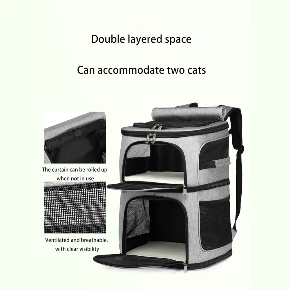 Double Layer Pet Backpack Oxford Cloth Portable Large Capacity Carrier Bag Can Accommodate Two Cat Outdoor Travel Cat Bag - Valitic Auto Store