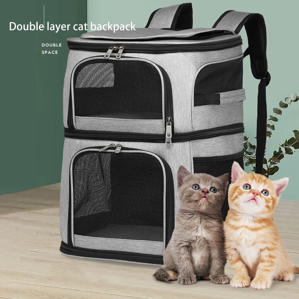 Double Layer Pet Backpack Oxford Cloth Portable Large Capacity Carrier Bag Can Accommodate Two Cat Outdoor Travel Cat Bag - Valitic Auto Store