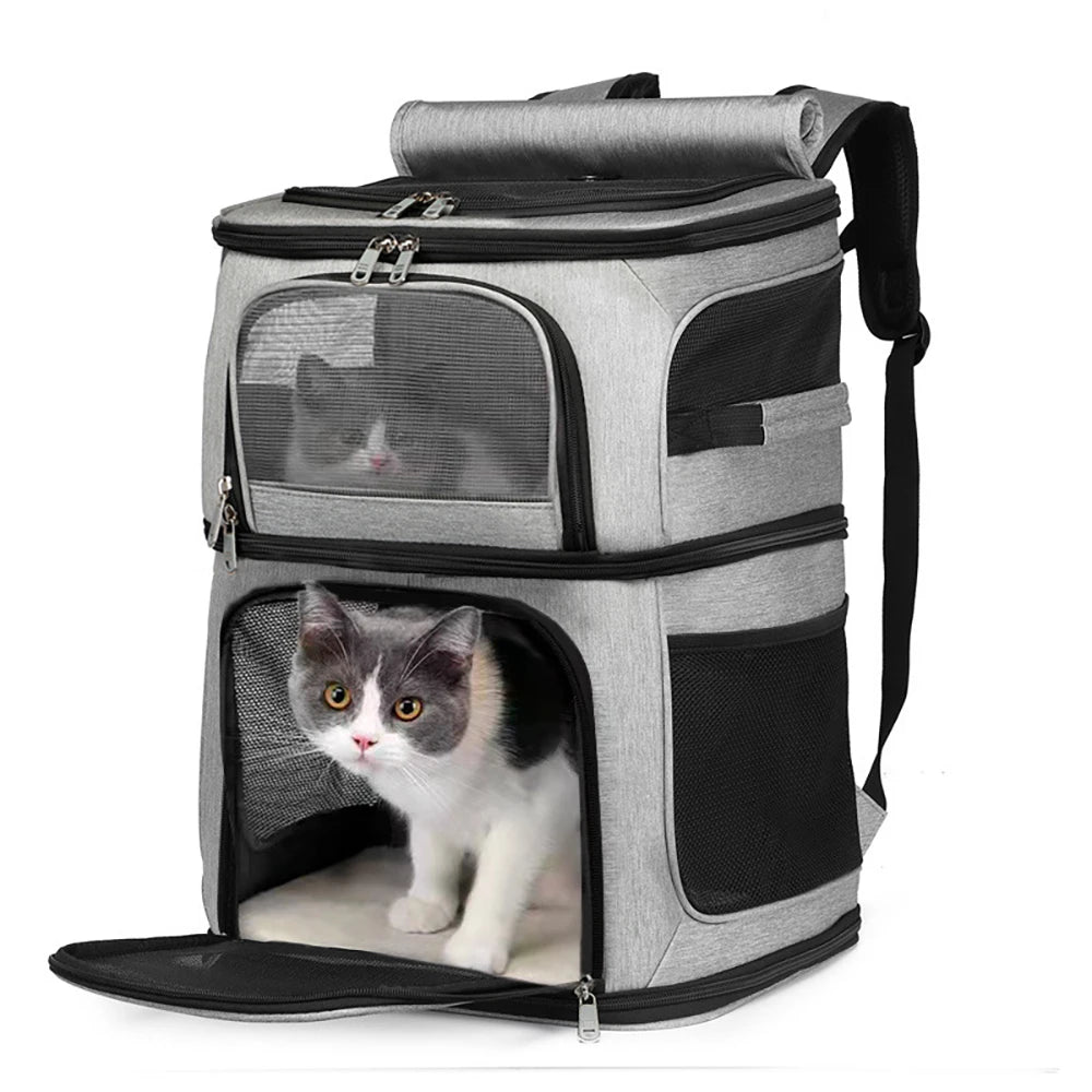 Double Layer Pet Backpack Oxford Cloth Portable Large Capacity Carrier Bag Can Accommodate Two Cat Outdoor Travel Cat Bag - Valitic Auto Store