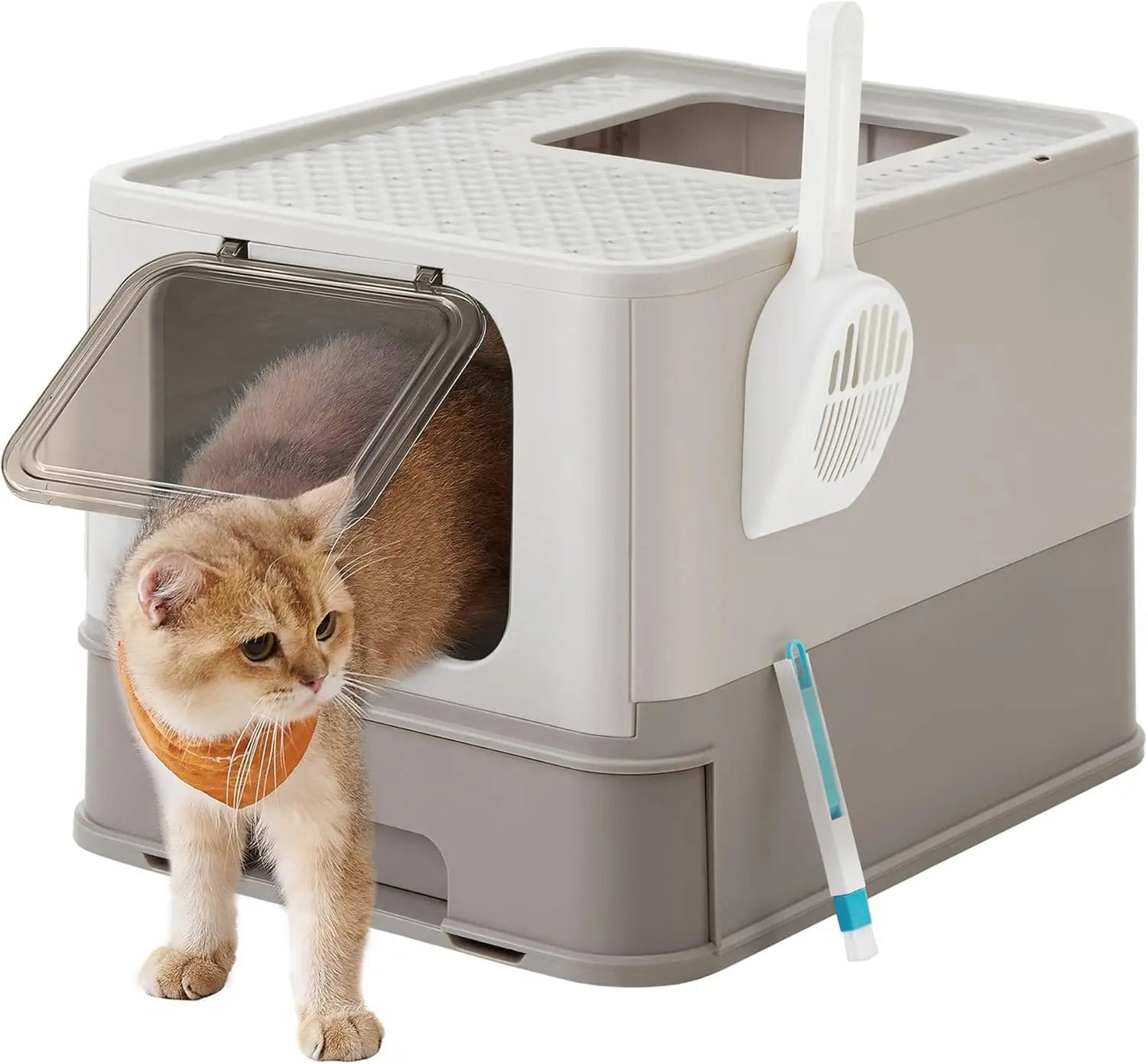 Feandrea Hidden Cat Litter Box, Cat Litter Tray with Hood, Slide-Out Tray, Scoop, Brush, Spacious for Large Cats - Valitic Pets