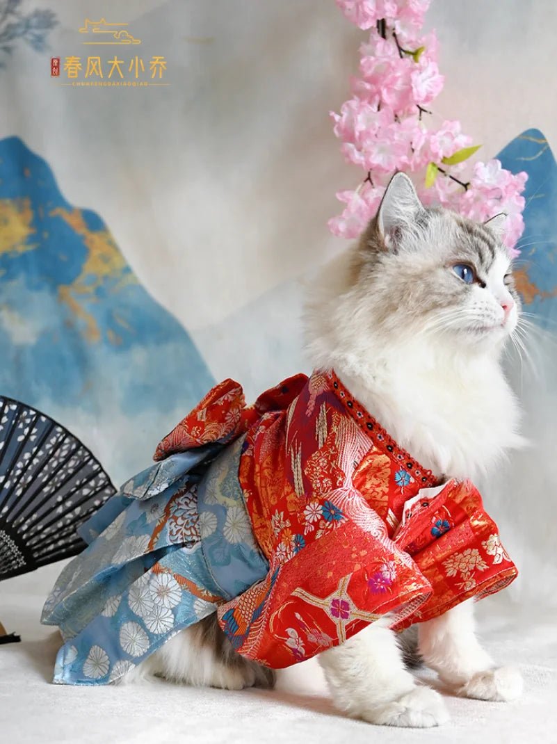 Japanese Style Thin Cat Dog Coat Kimono Summer Pet Clothes for Cats Dogs Cute Print with Bow-knot Kitten Sphynx Clothing Outfit - Valitic Pets