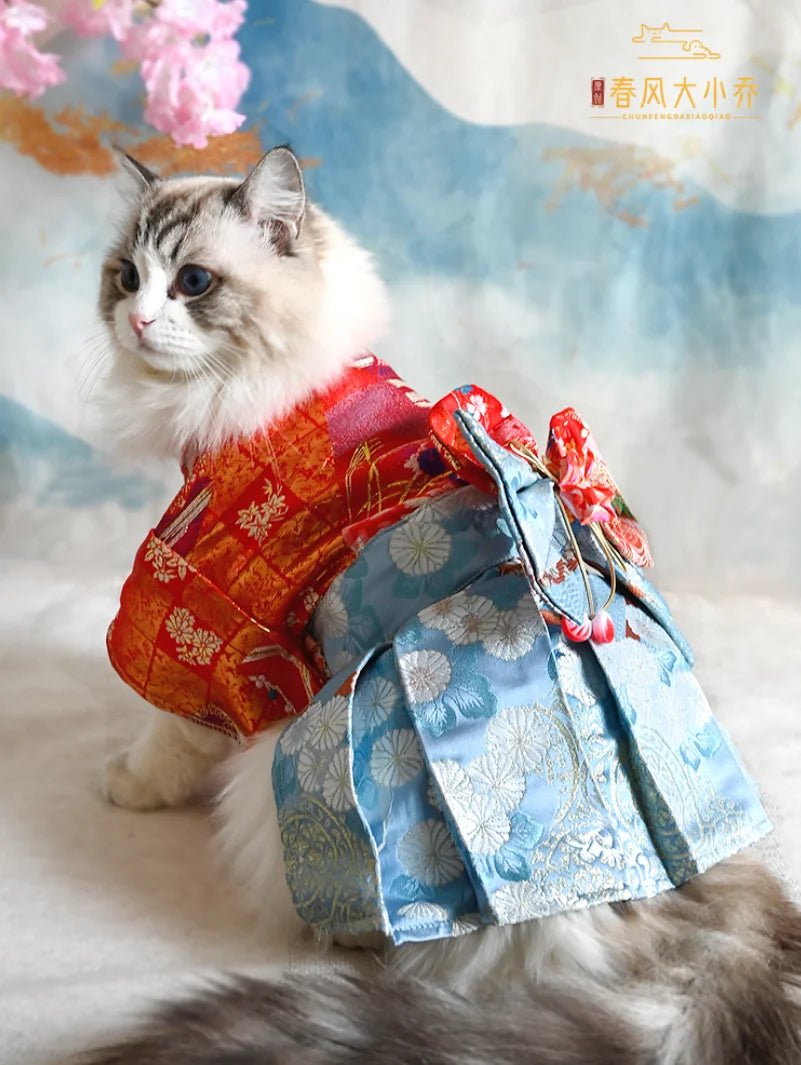 Japanese Style Thin Cat Dog Coat Kimono Summer Pet Clothes for Cats Dogs Cute Print with Bow-knot Kitten Sphynx Clothing Outfit - Valitic Pets