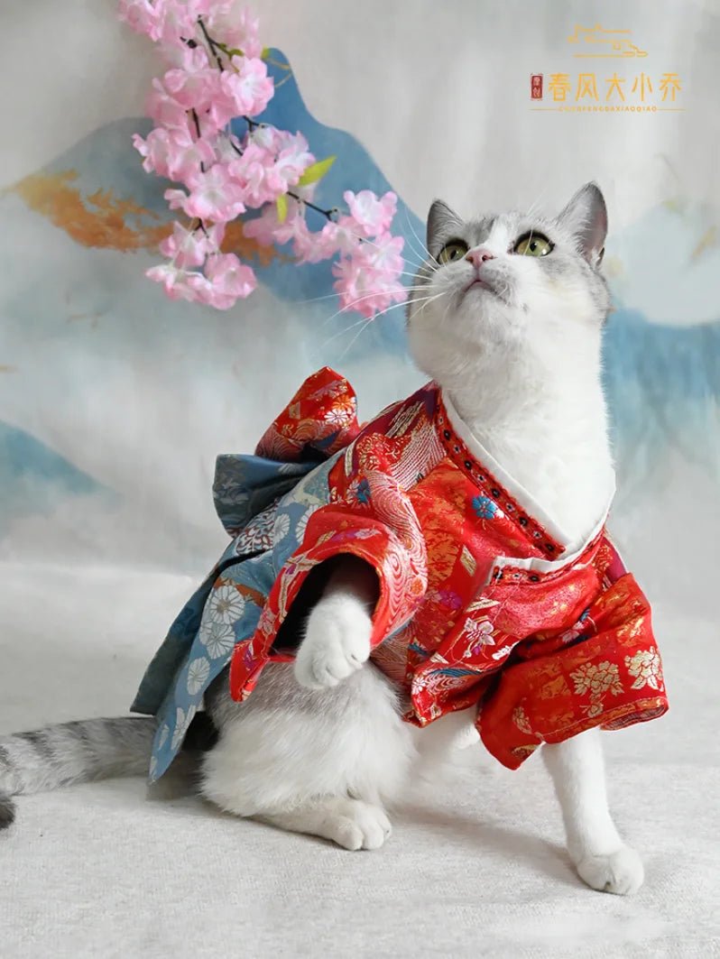 Japanese Style Thin Cat Dog Coat Kimono Summer Pet Clothes for Cats Dogs Cute Print with Bow-knot Kitten Sphynx Clothing Outfit - Valitic Pets