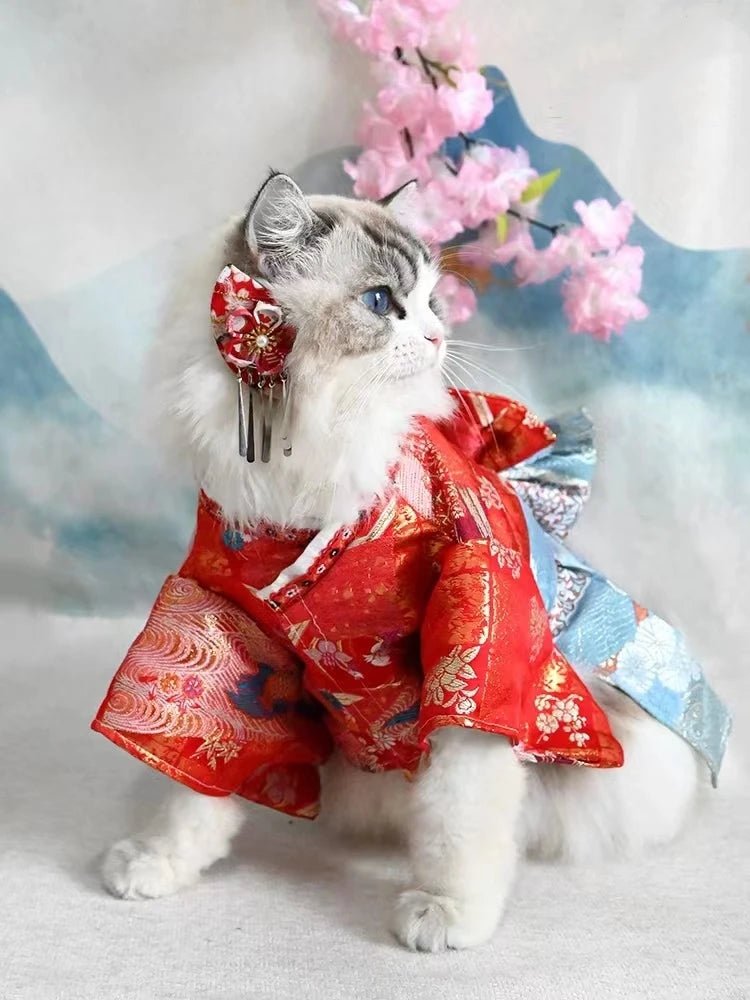 Japanese Style Thin Cat Dog Coat Kimono Summer Pet Clothes for Cats Dogs Cute Print with Bow-knot Kitten Sphynx Clothing Outfit - Valitic Pets