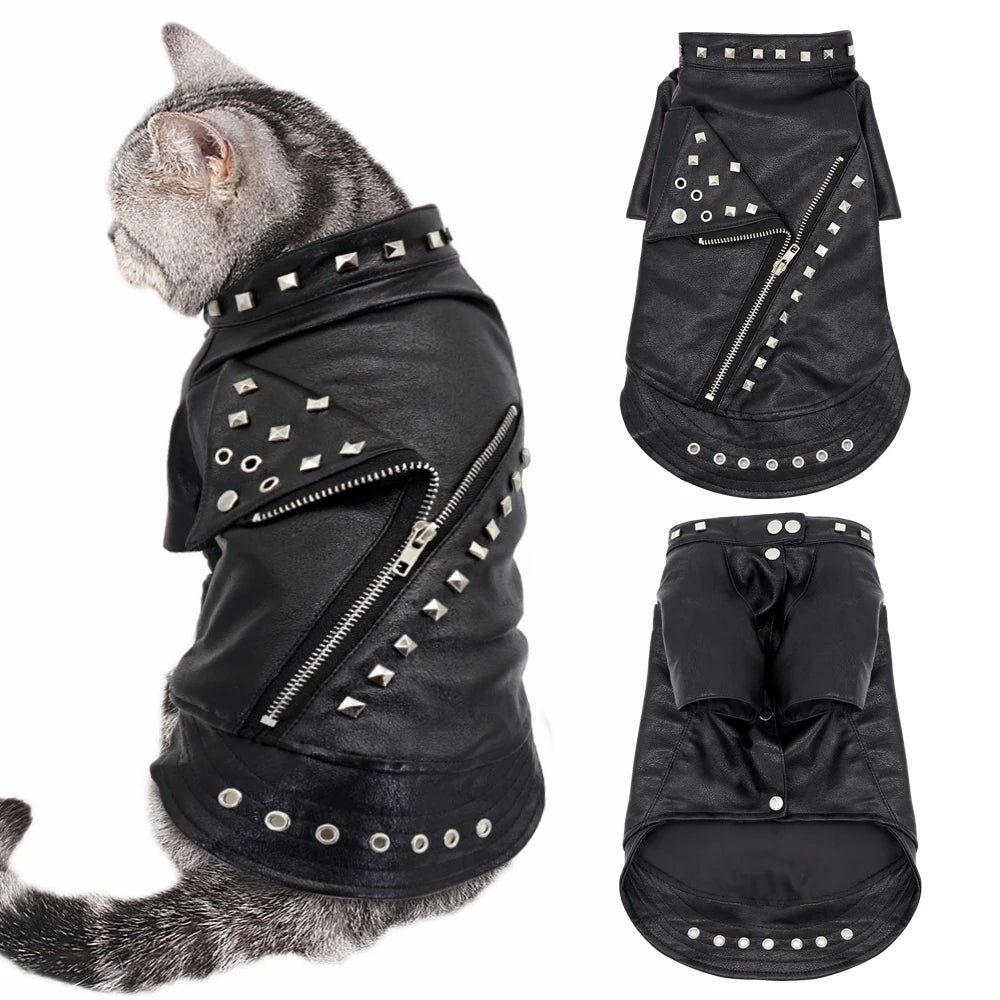 Leather Cat Jacket Warm Dogs Cat Clothes Coat Autumn Winter Pet Clothing Puppy Kitten Outfits Costumes for Chihuahua Yorkshire - Valitic Pets