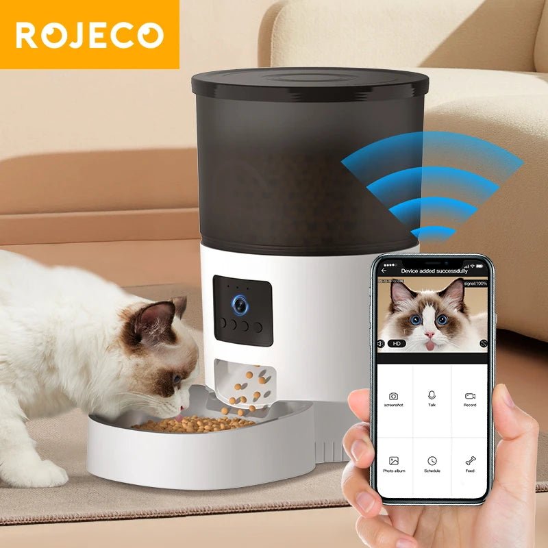 ROJECO Automatic Cat Feeder With Camera Video Cat Food Dispenser Pet Smart Voice Recorder Remote Control Auto Feeder For Cat Dog - Valitic Auto Store