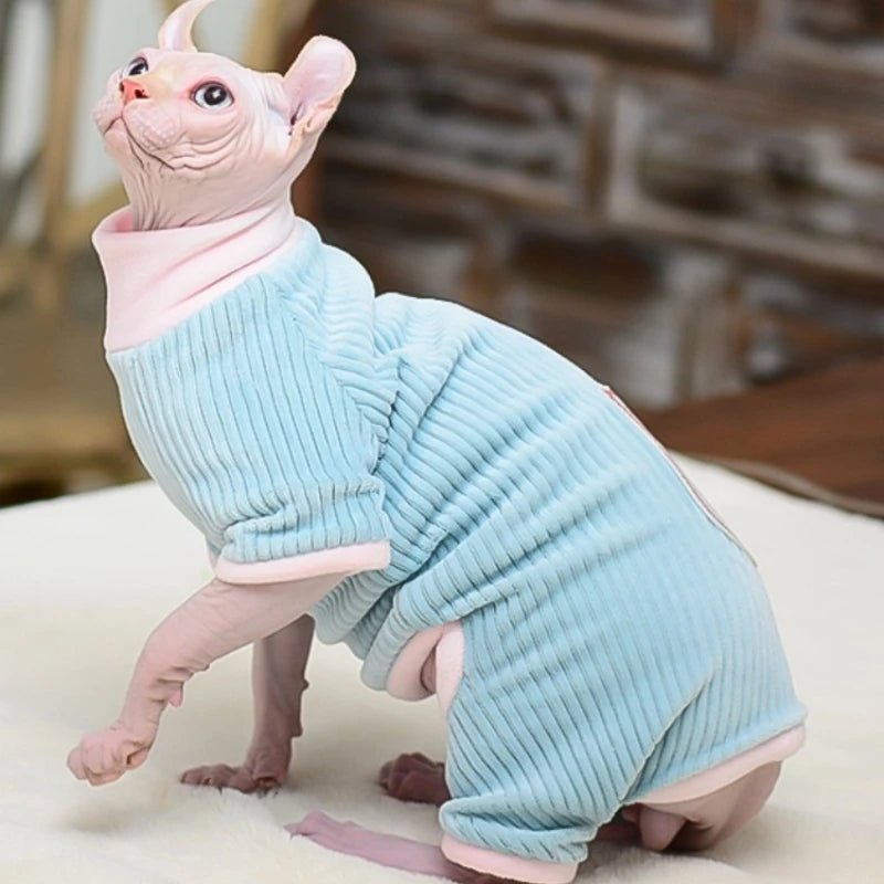 Sphynx Cat Sweater Hairless Cat Dogs Clothes Soft Fleece Coat Turtleneck Pocket Jumpsuit for Devon Rex Winter apparels for Cats - Valitic Pets