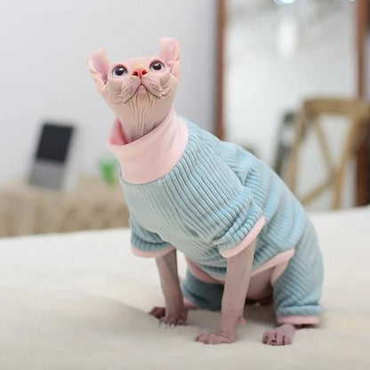 Sphynx Cat Sweater Hairless Cat Dogs Clothes Soft Fleece Coat Turtleneck Pocket Jumpsuit for Devon Rex Winter apparels for Cats - Valitic Pets