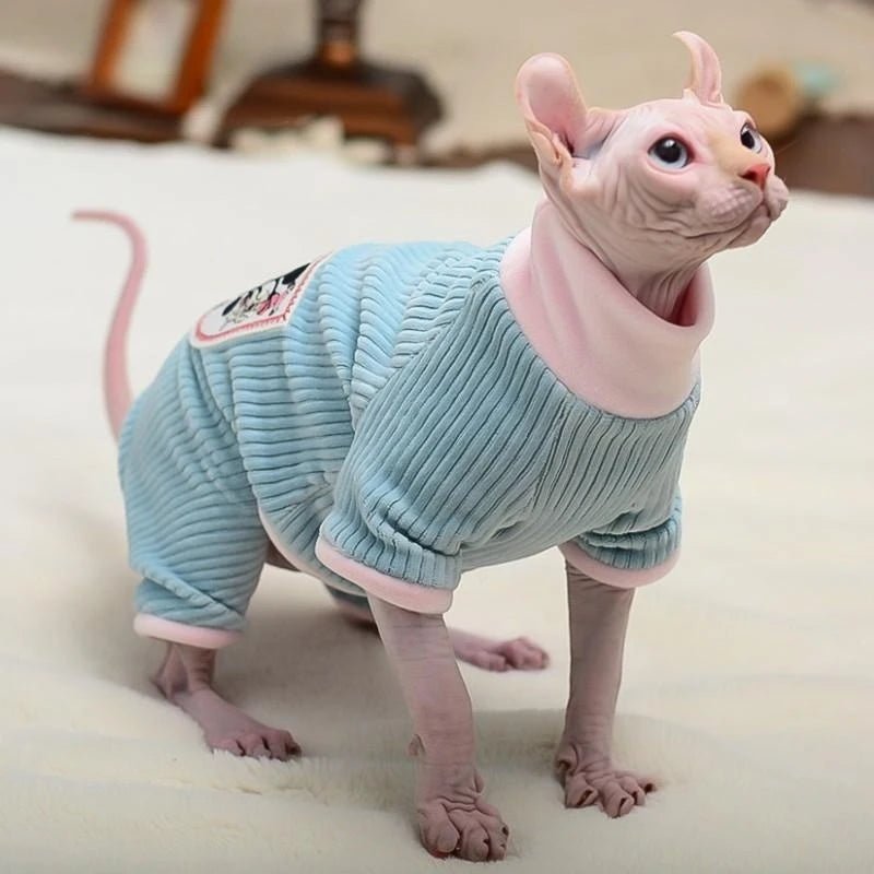 Sphynx Cat Sweater Hairless Cat Dogs Clothes Soft Fleece Coat Turtleneck Pocket Jumpsuit for Devon Rex Winter apparels for Cats - Valitic Pets