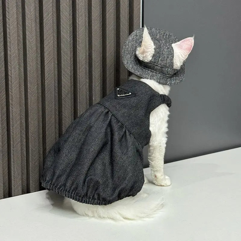 Summer Pet Clothes Cat Dress for Cats Gotas Fashion Black Sphynx Dog Dress Skirt with Hat Kitten Mascotas Clothing Vetement Chat - Valitic Pets