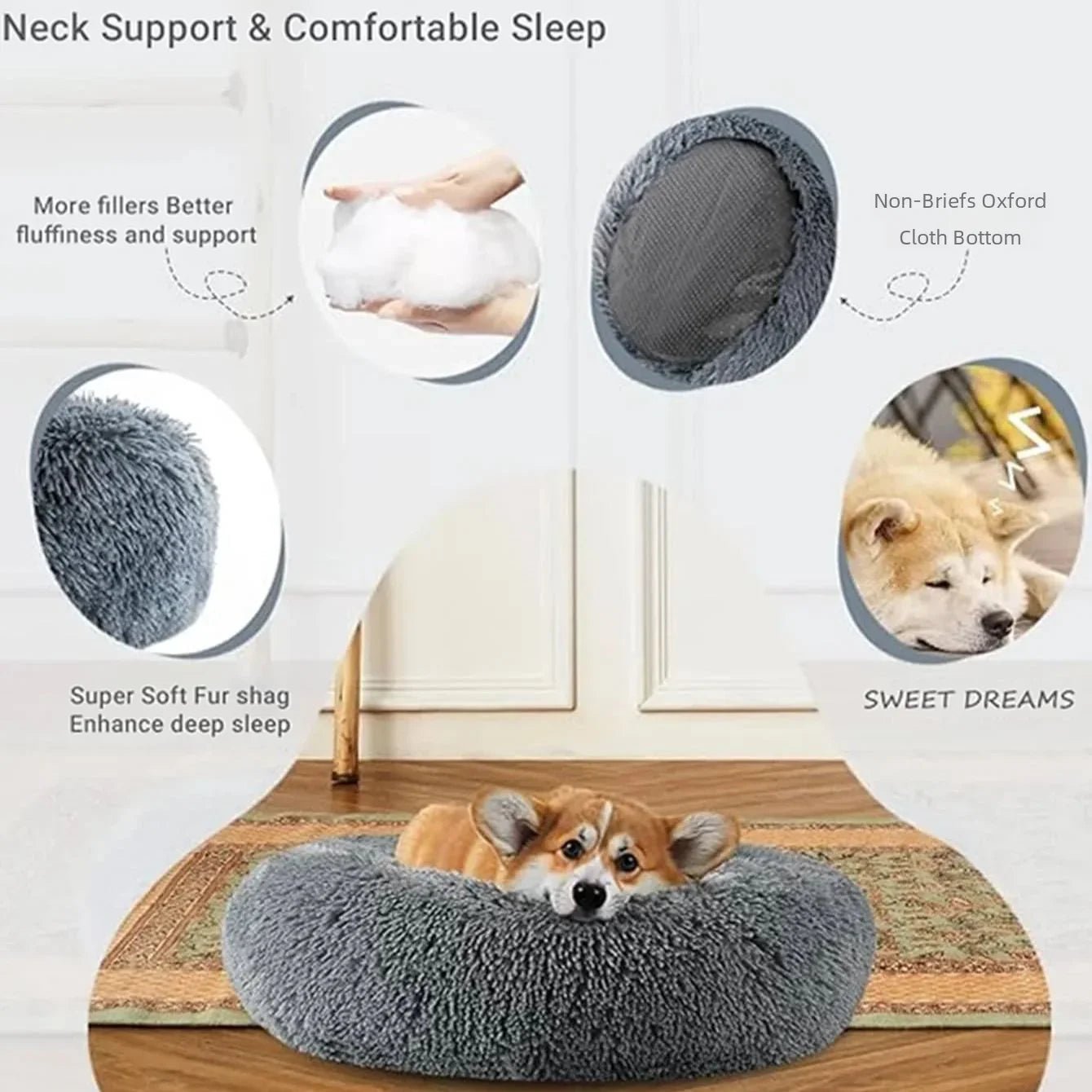 Get 8 90cm Super Soft Plush Round Winter Warm Dog & Cat Bed (40 - 90cm) at Valitic Pets