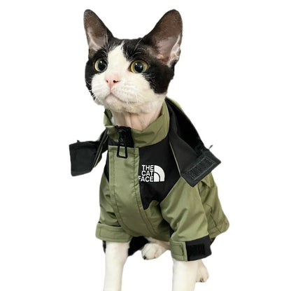 The Cat Face Print Jacket Cat Pet Clothing Trend Letter Outdoor Jacket for Cat Winter Warm Fashion Kitten Yorkshire Accessories - Valitic Pets