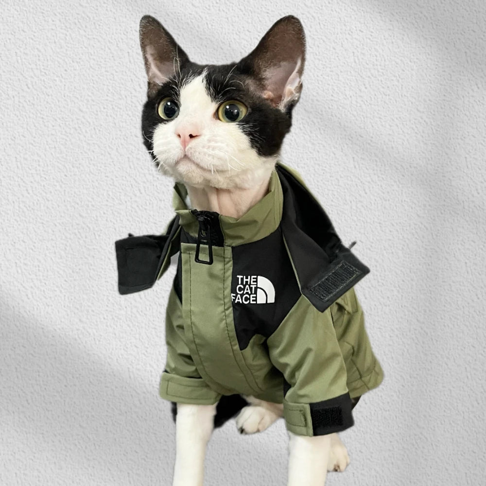 The Cat Face Print Jacket Cat Pet Clothing Trend Letter Outdoor Jacket for Cat Winter Warm Fashion Kitten Yorkshire Accessories - Valitic Pets